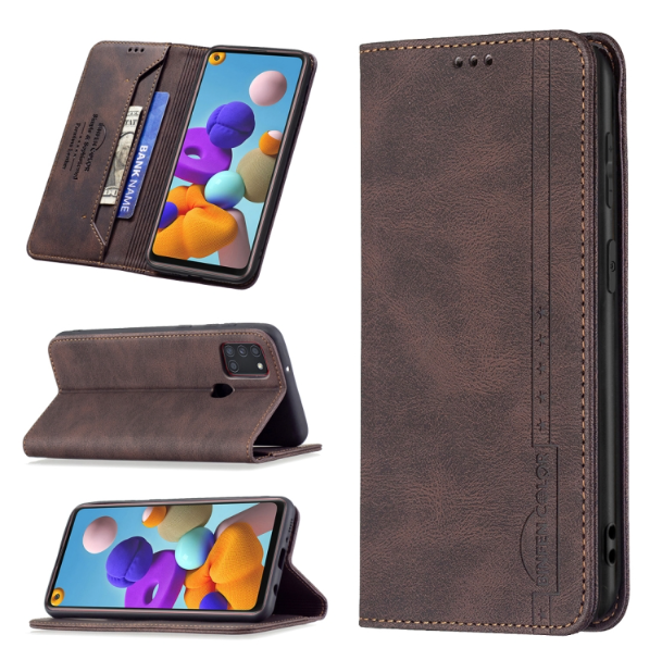 Magnetic RFID Blocking Anti-Theft PU Leather Wallet Case - For Samsung Galaxy A21s - mosaccessories